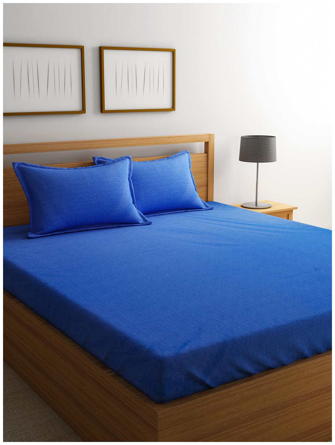 

Portico New York Cotton Solid King Size Bedsheet 300 TC ( 1 Bedsheet With 2 Pillow Covers Blue )