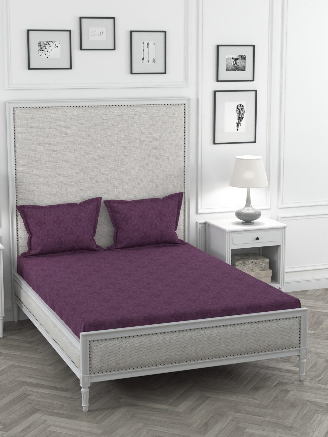 

Portico New York Cotton Printed King Size Bedsheet 350 TC ( 1 Bedsheet With 4 Pillow Covers Purple )