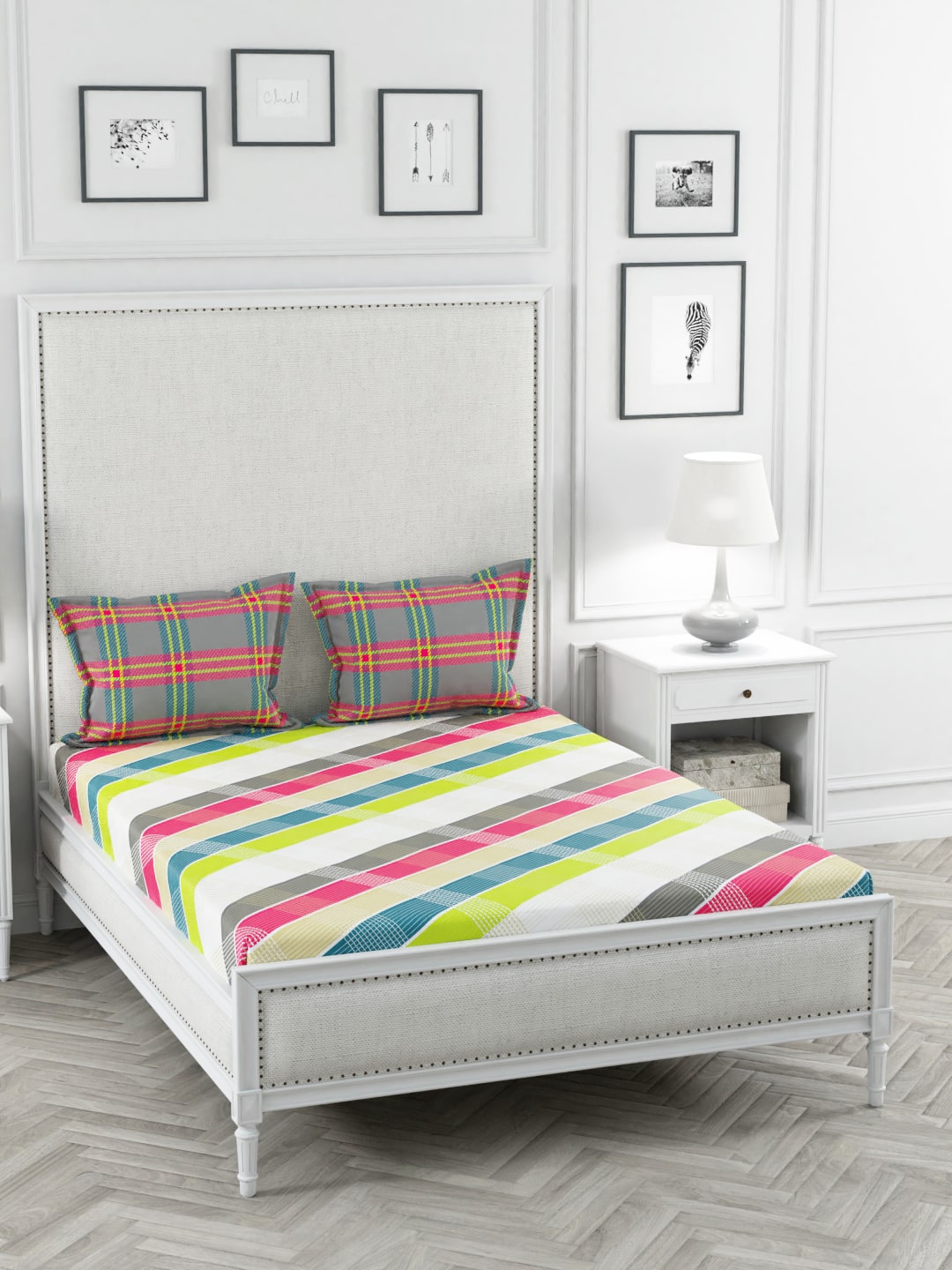 

Portico New York Cotton Printed Double Size Bedsheet 144 TC ( 1 Bedsheet With 2 Pillow Covers Multi )