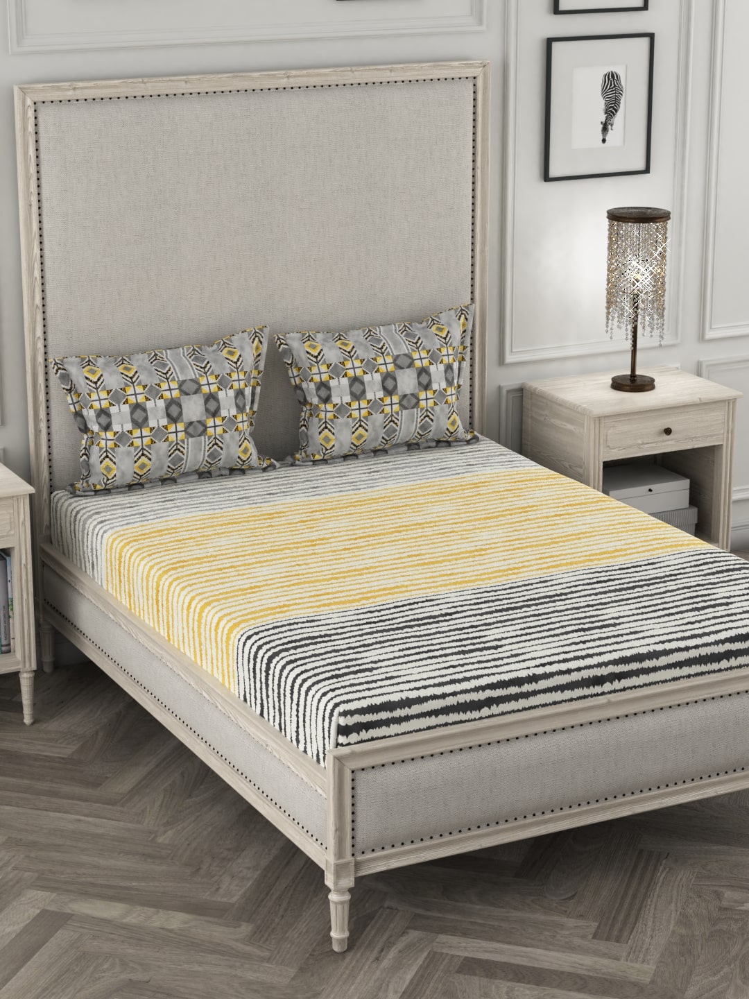 

Portico New York Cotton Printed King Size Bedsheet 144 TC ( 1 Bedsheet With 2 Pillow Covers Multi )