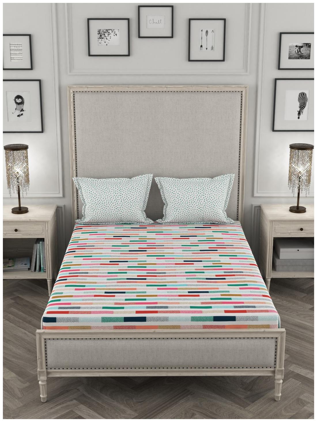 

Portico New York Cotton Printed Double Size Bedsheet 144 TC ( 1 Bedsheet With 2 Pillow Covers Multi )