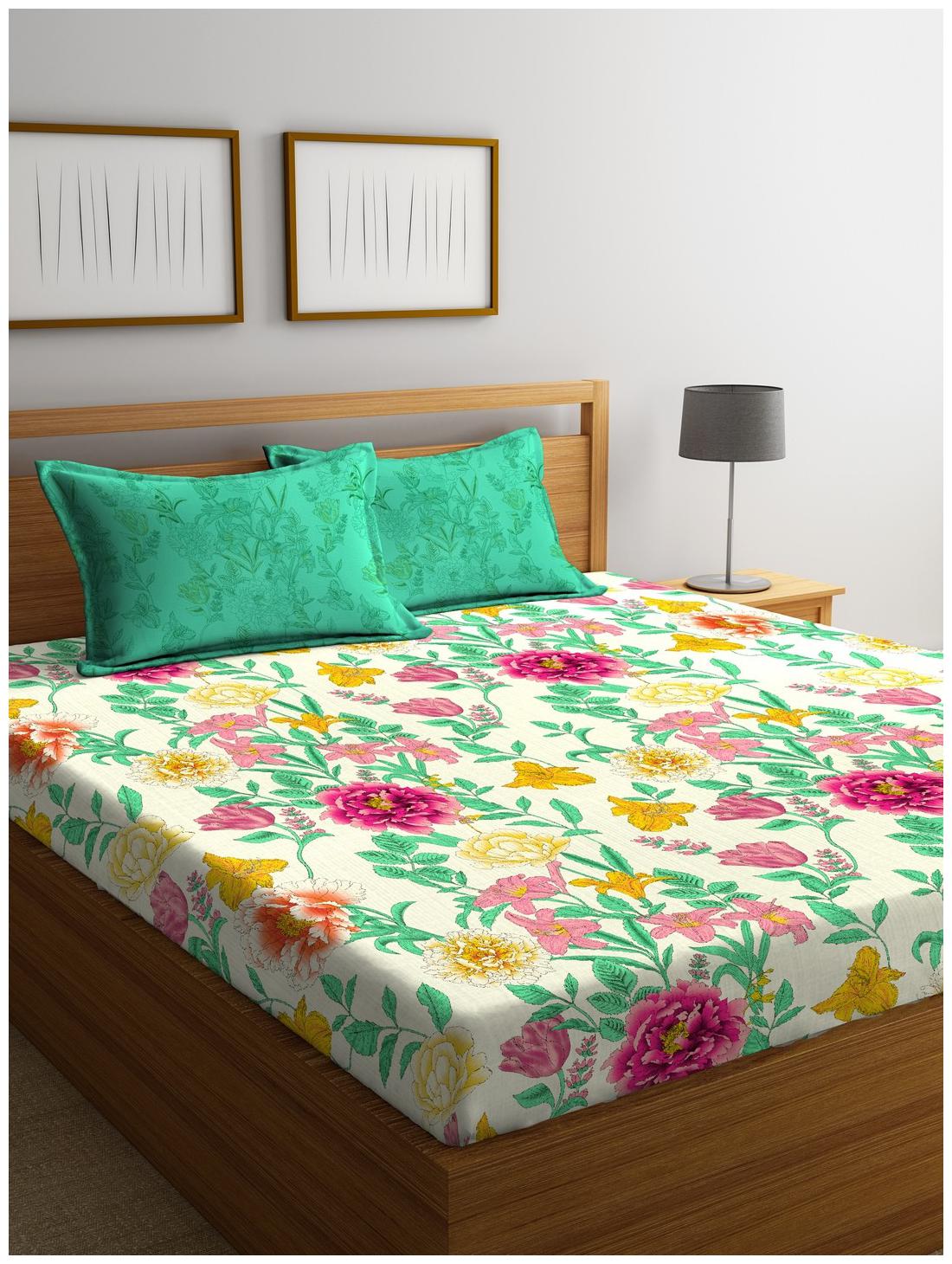 

Portico New York Cotton Printed Double Size Bedsheet 144 TC ( 1 Bedsheet With 2 Pillow Covers Multi )