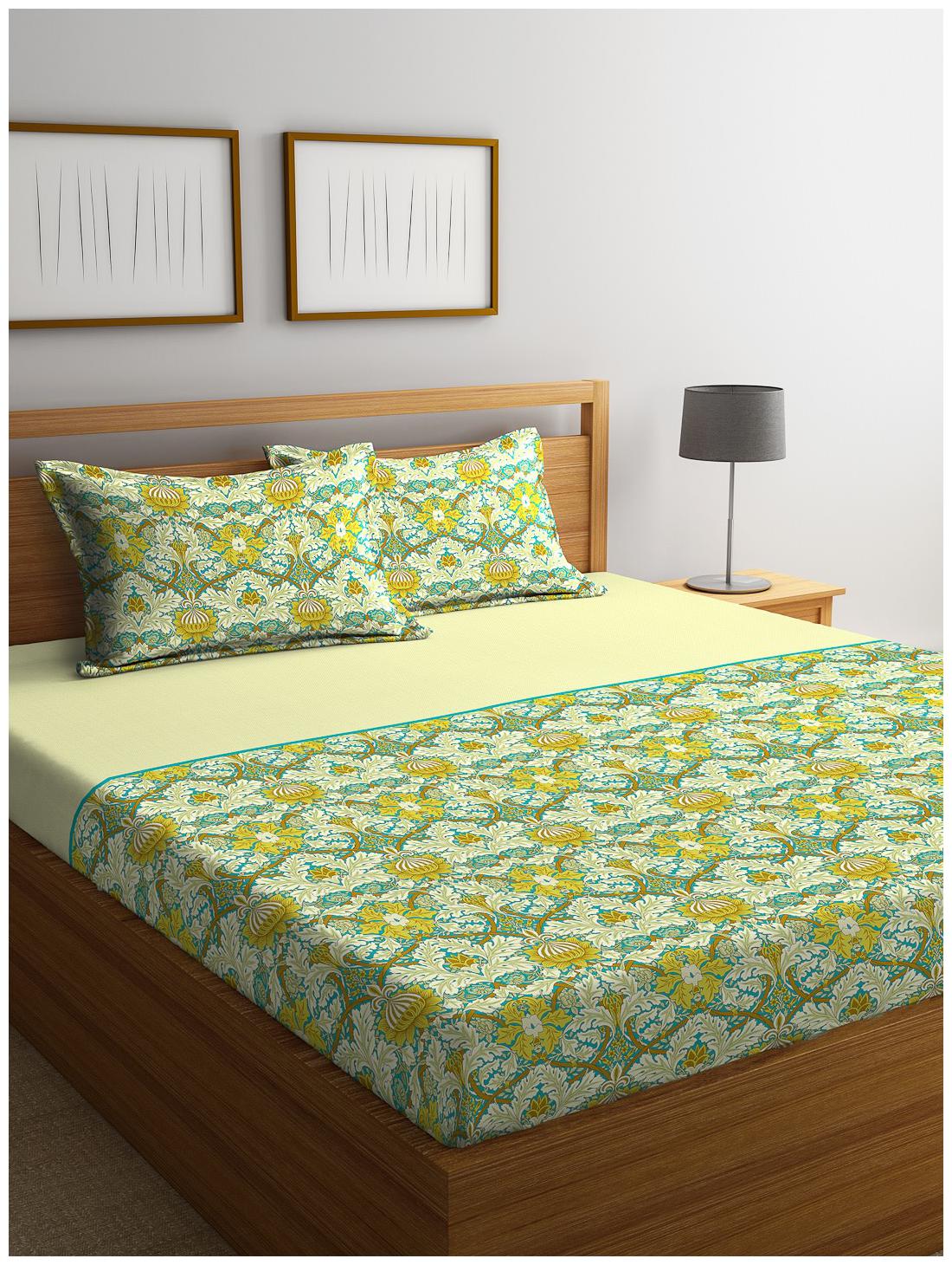 

Portico New York Cotton Printed King Size Bedsheet 210 TC ( 1 Bedsheet With 2 Pillow Covers Multi )
