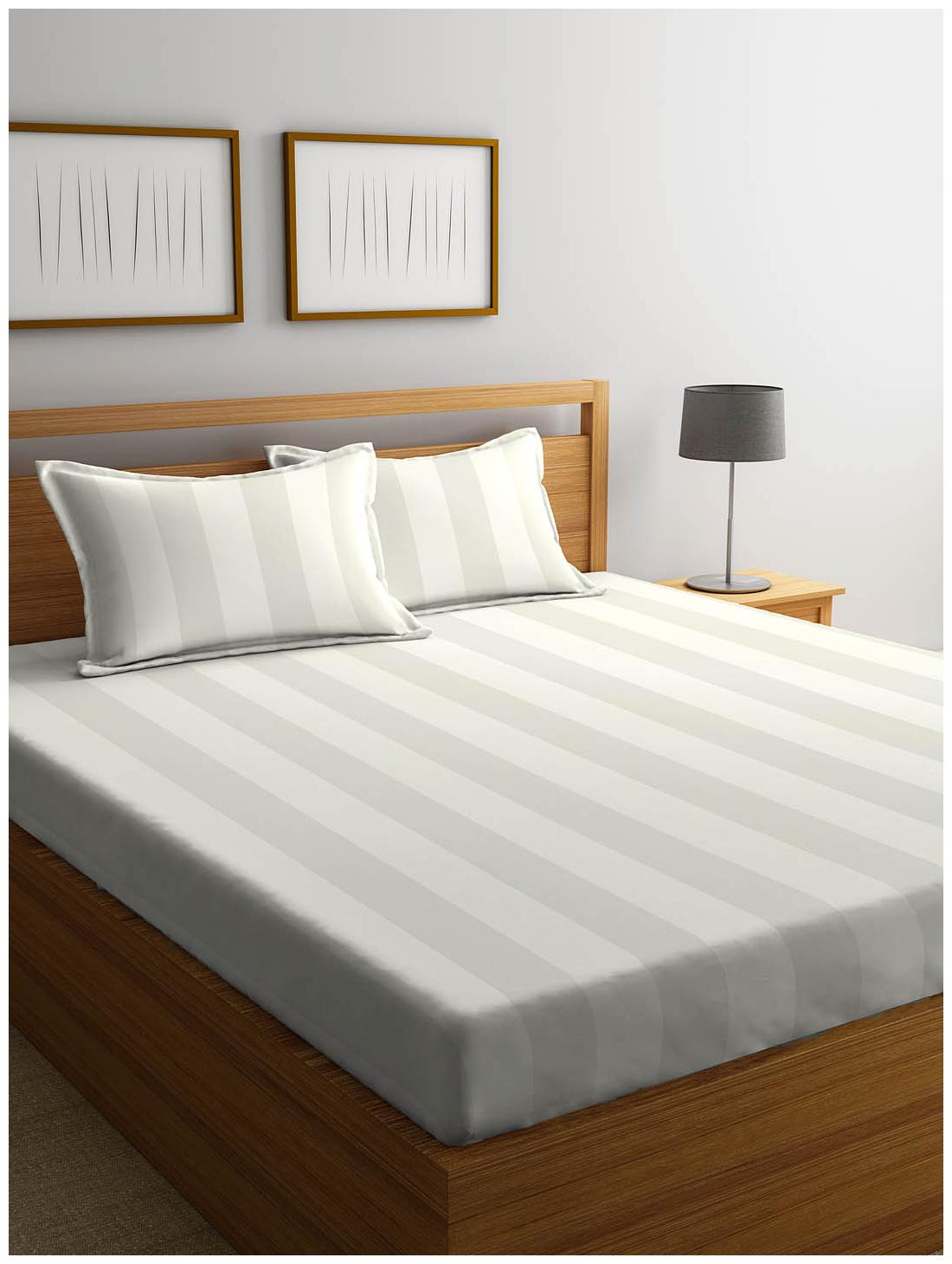 

Portico New York Satin Striped King Size Bedsheet 300 TC ( 1 Bedsheet With 2 Pillow Covers Off-white )