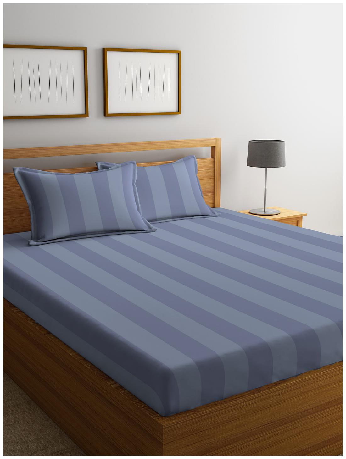 

Portico New York Satin Striped King Size Bedsheet 300 TC ( 1 Bedsheet With 2 Pillow Covers Blue )