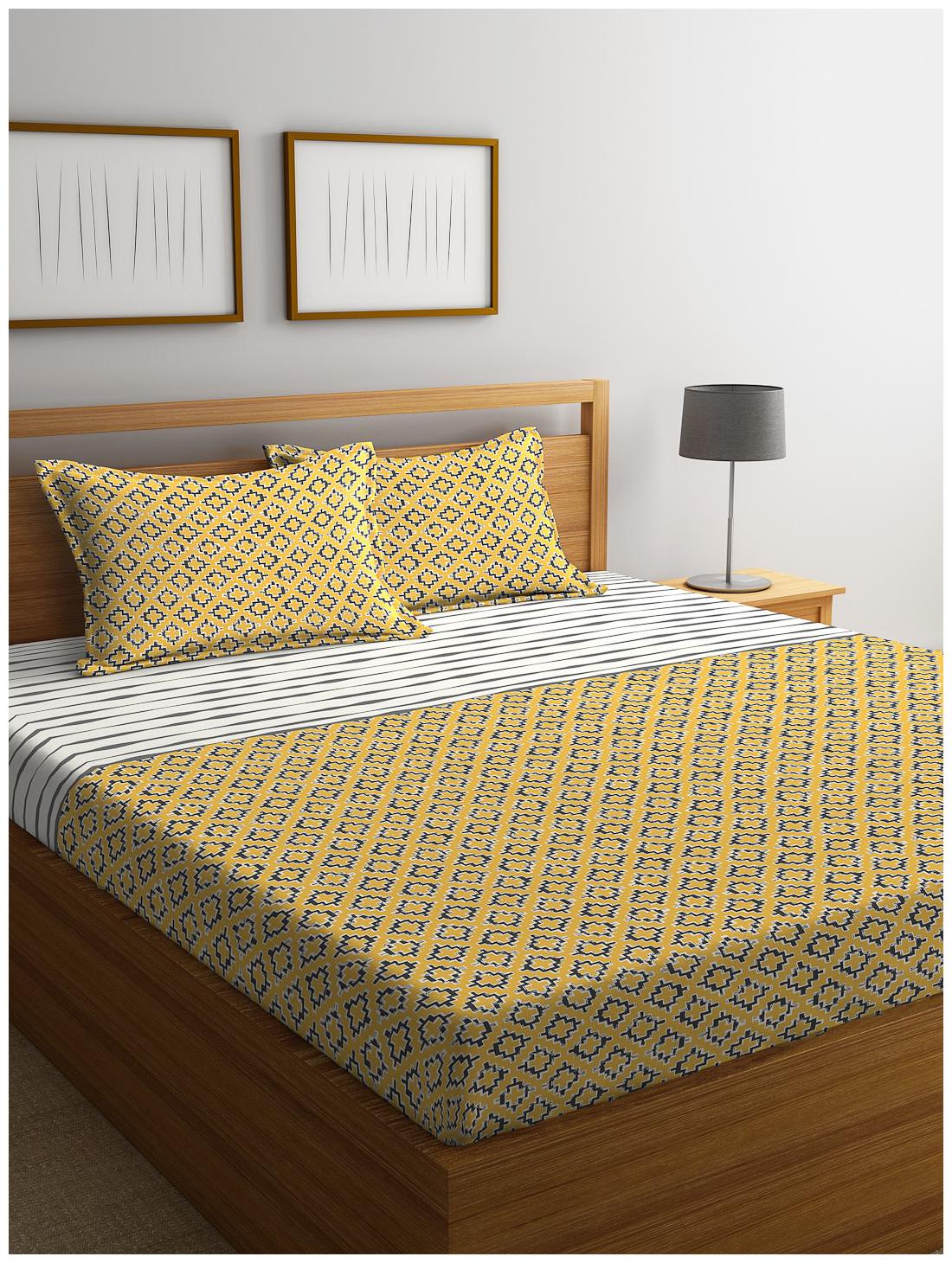 

Portico New York Cotton Printed King Size Bedsheet 210 TC ( 1 Bedsheet With 2 Pillow Covers Multi )