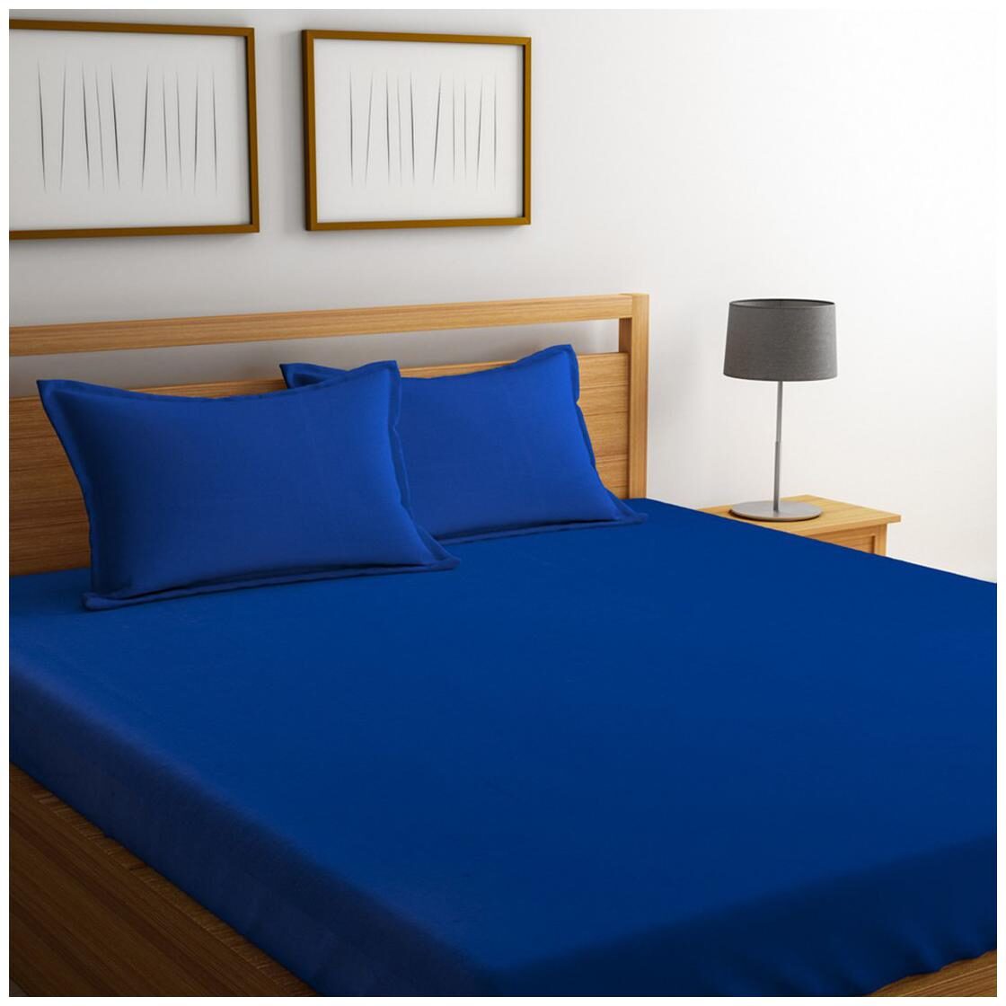 

Portico New York Cotton Solid King Size Bedsheet 144 TC ( 1 Bedsheet With 2 Pillow Covers Blue )