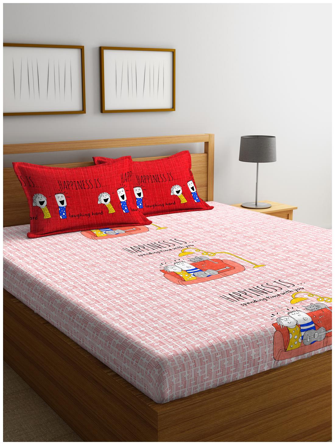 

Portico New York Cotton Printed Double Size Bedsheet 144 TC ( 1 Bedsheet With 2 Pillow Covers Multi )