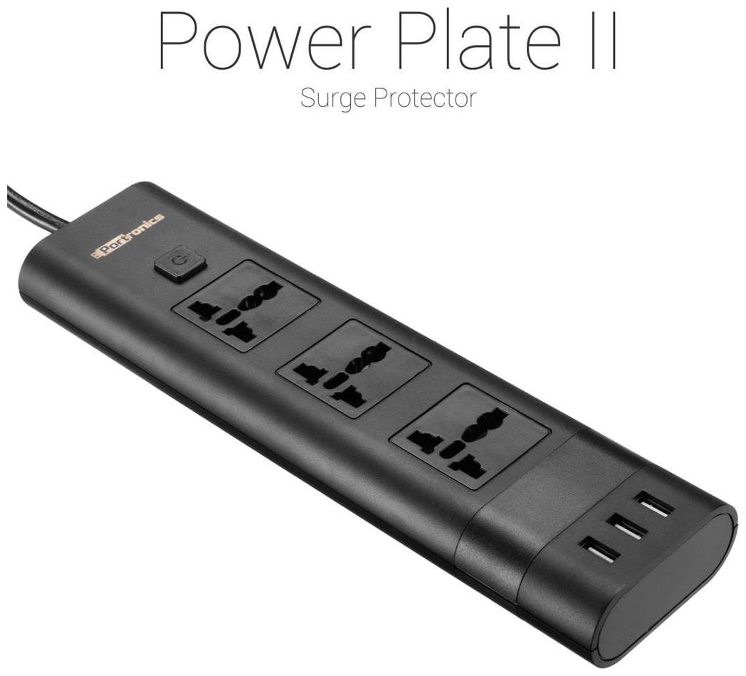 

Portronics POR-671 Power Plate II three 5A Electrical Universal Sockets and 3 USB Ports Surge Protector