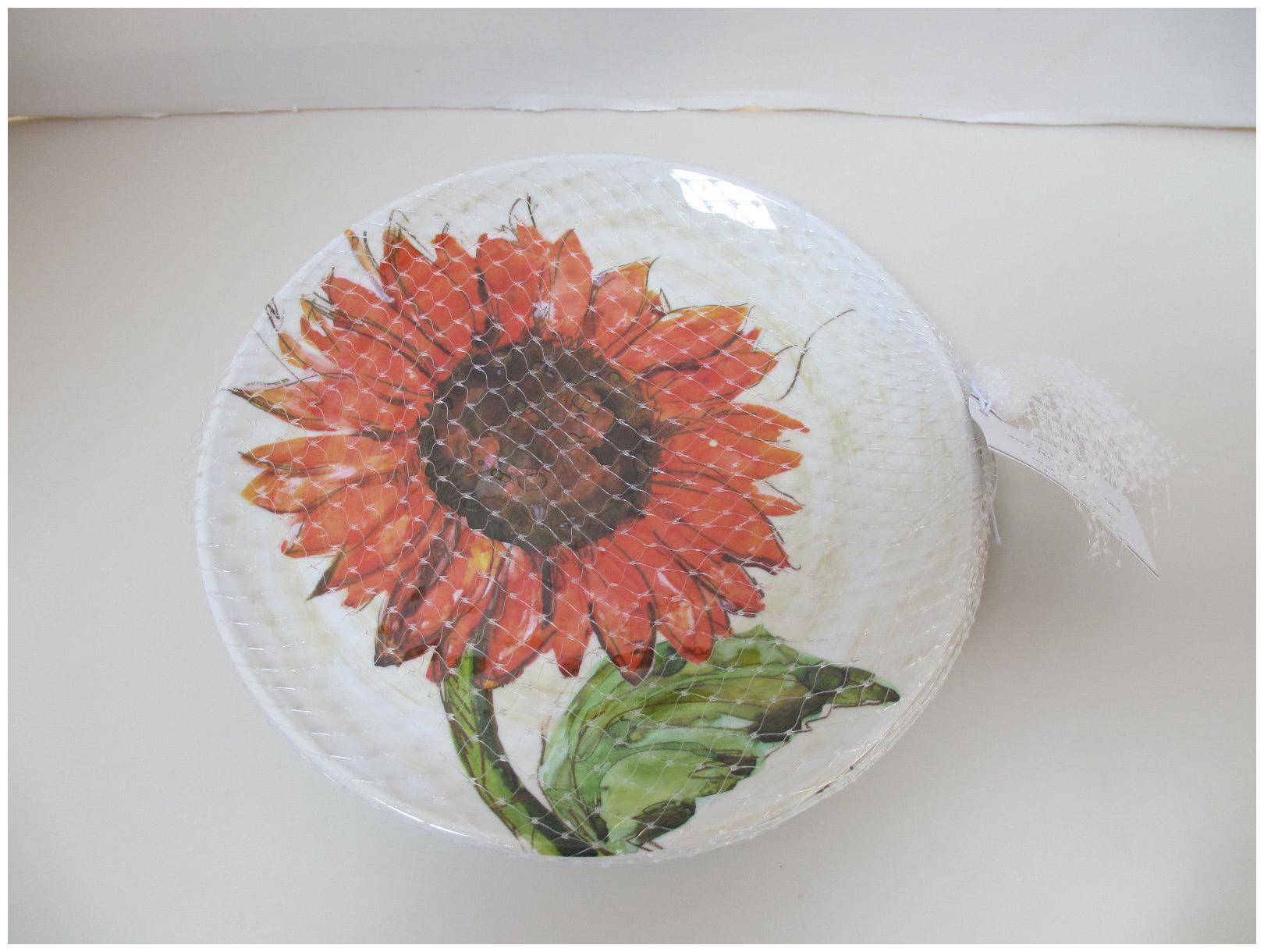 

Pottery Barn Set of 4 Sunflower Melamine 9 Inch Plates NEW WITH TAG