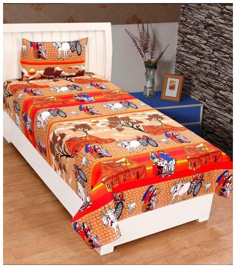 

JMT Cotton Printed Single Size Bedsheet 120 TC ( 1 Bedsheet With 1 Pillow Covers Multi )
