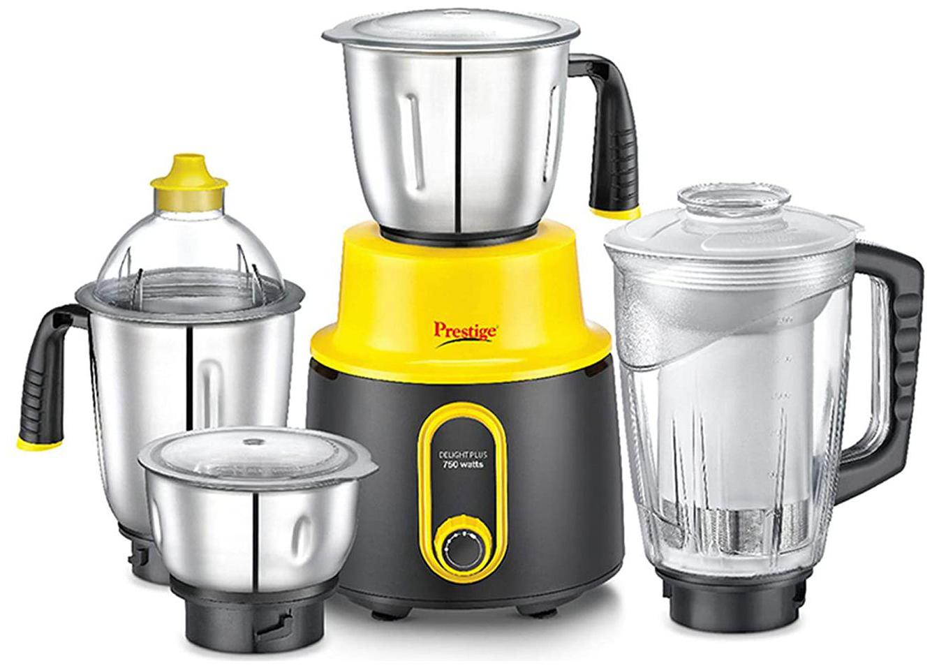 

Prestige DELIGHT PLUS 750 W Juicer Mixer Grinder ( Yellow 4 Jars )