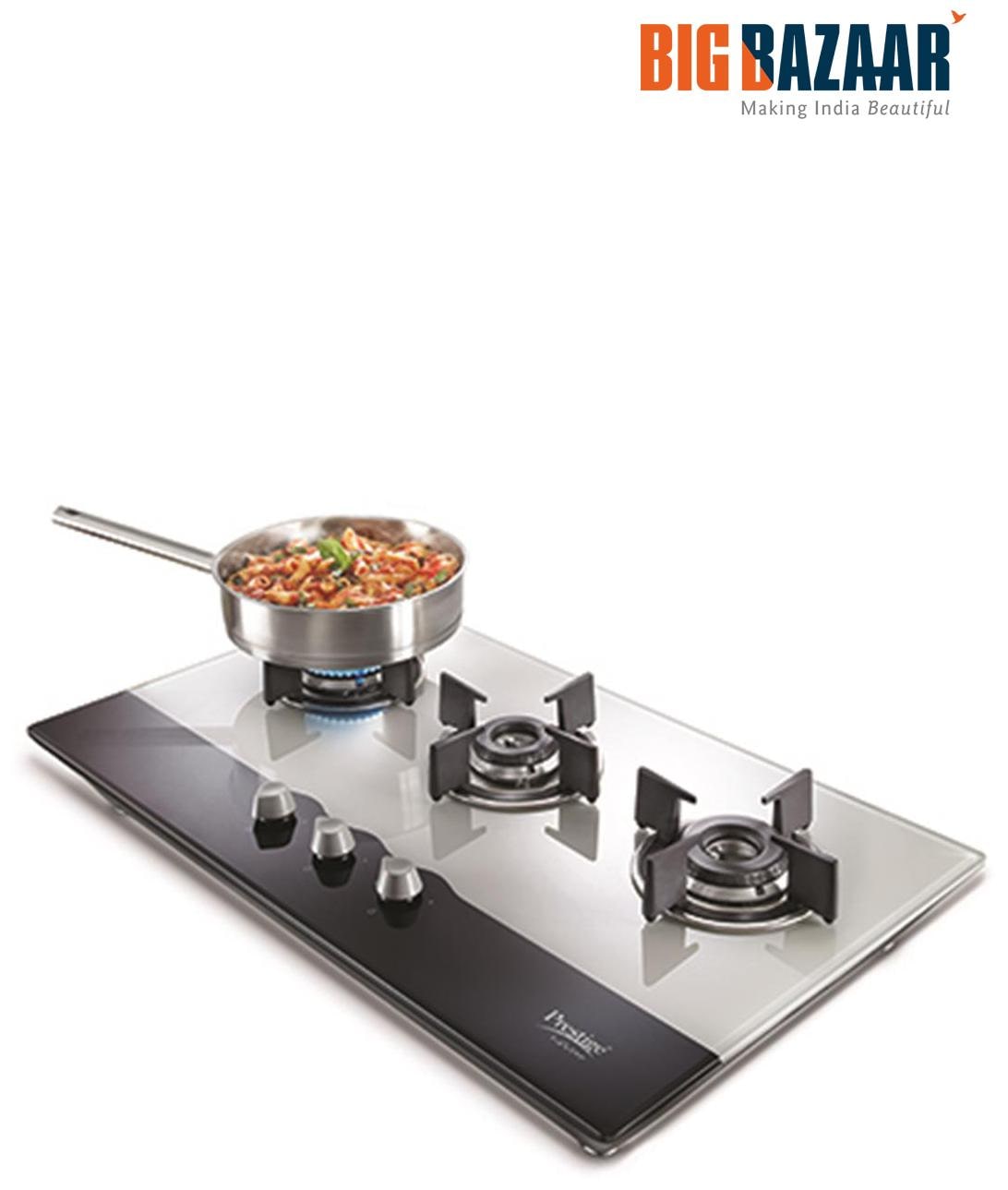 Prestige 3 Burners Hobs Gas Stove - Silver , Auto Ignition