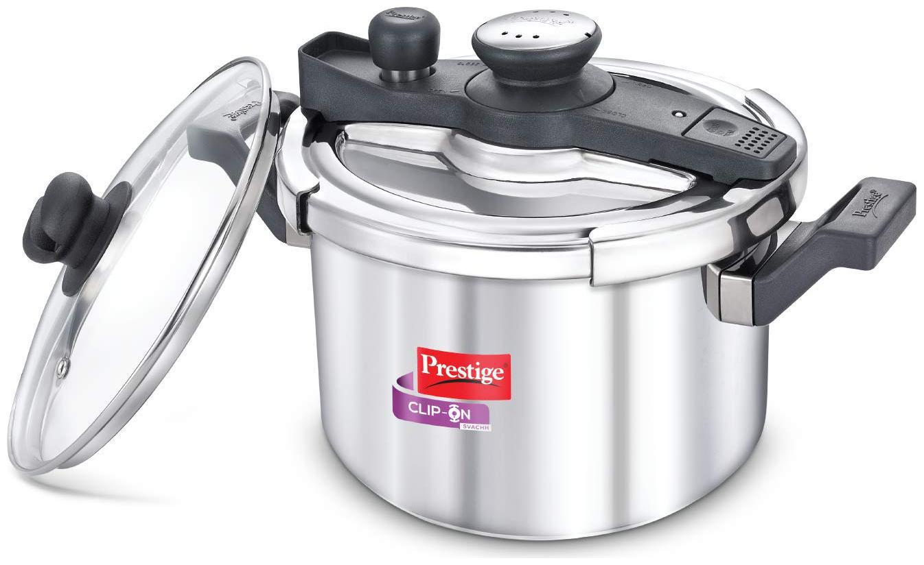 

Prestige Svachh Stainless Steel 5 L Induction Bottom Outer Lid Pressure Cooker - Set of 1 ISI Certified