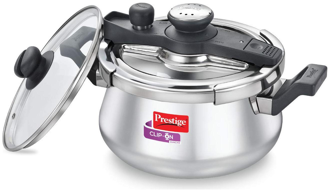 

Prestige Svachh Stainless Steel 5 L Induction Bottom Outer Lid Pressure Cooker - Set of 1 ISI Certified