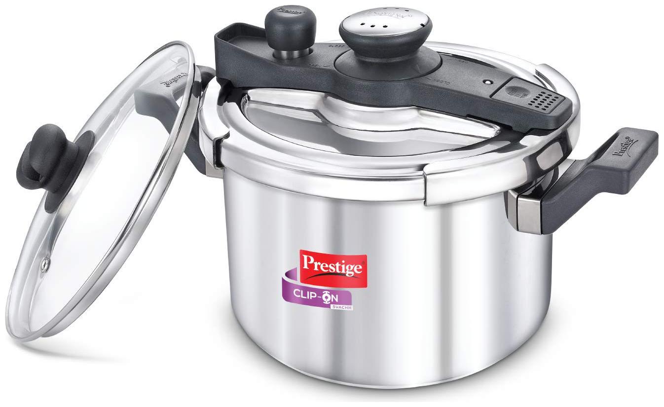 

Prestige Svachh Stainless Steel 5 L Induction Bottom Outer Lid Pressure Cooker - Set of 1 ISI Certified