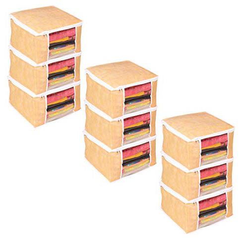 

PrettyKrafts Saree Cover Set of 9 Jute Finish Wardrobe Organiser Clothes Bag Orange