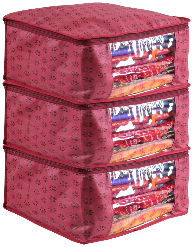 

PrettyKrafts Saree Cover Prints Big Size Wardrobe Organiser Cloth Cover Maroon Set Of 3