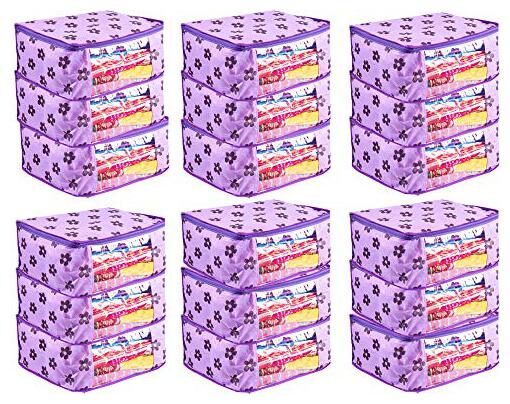 

PrettyKrafts Saree Cover Set of 18 Large Flower Prints Wardrobe Organiser Clothes Bag Purple