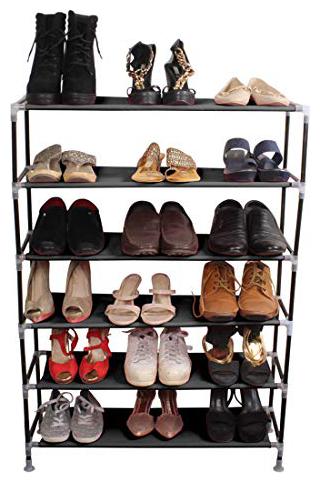 

PrettyKrafts Multipurpose Portable Folding Shoes Rack 6 Tiers Multi-Purpose Shoe Storage Organizer Cabinet Tower with Iron and Nonwoven Fabric Black