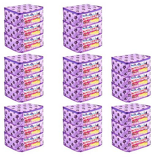 

PrettyKrafts Saree Cover Set of 24 Large Flower Prints Wardrobe Organiser Clothes Bag Purple