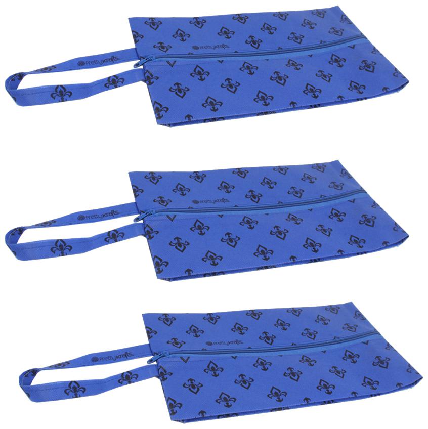 

PrettyKrafts Shoe Cover Shoe Bag with Center Zipper- Large (Set of 3 pcs) - Blue