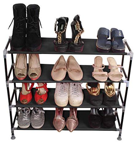 

PrettyKrafts Multipurpose Portable Folding Shoes Rack 4 Tiers Multi-Purpose Shoe Storage Organizer Cabinet Tower with Iron and Nonwoven Fabric Black