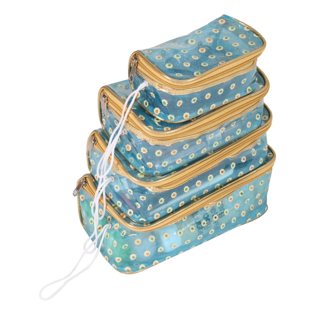 

PrettyKrafts Vanity Box - Transparent Multipurpose Makeup Cosmetics Bag - Printed Organizer (Set of 4) - Blue