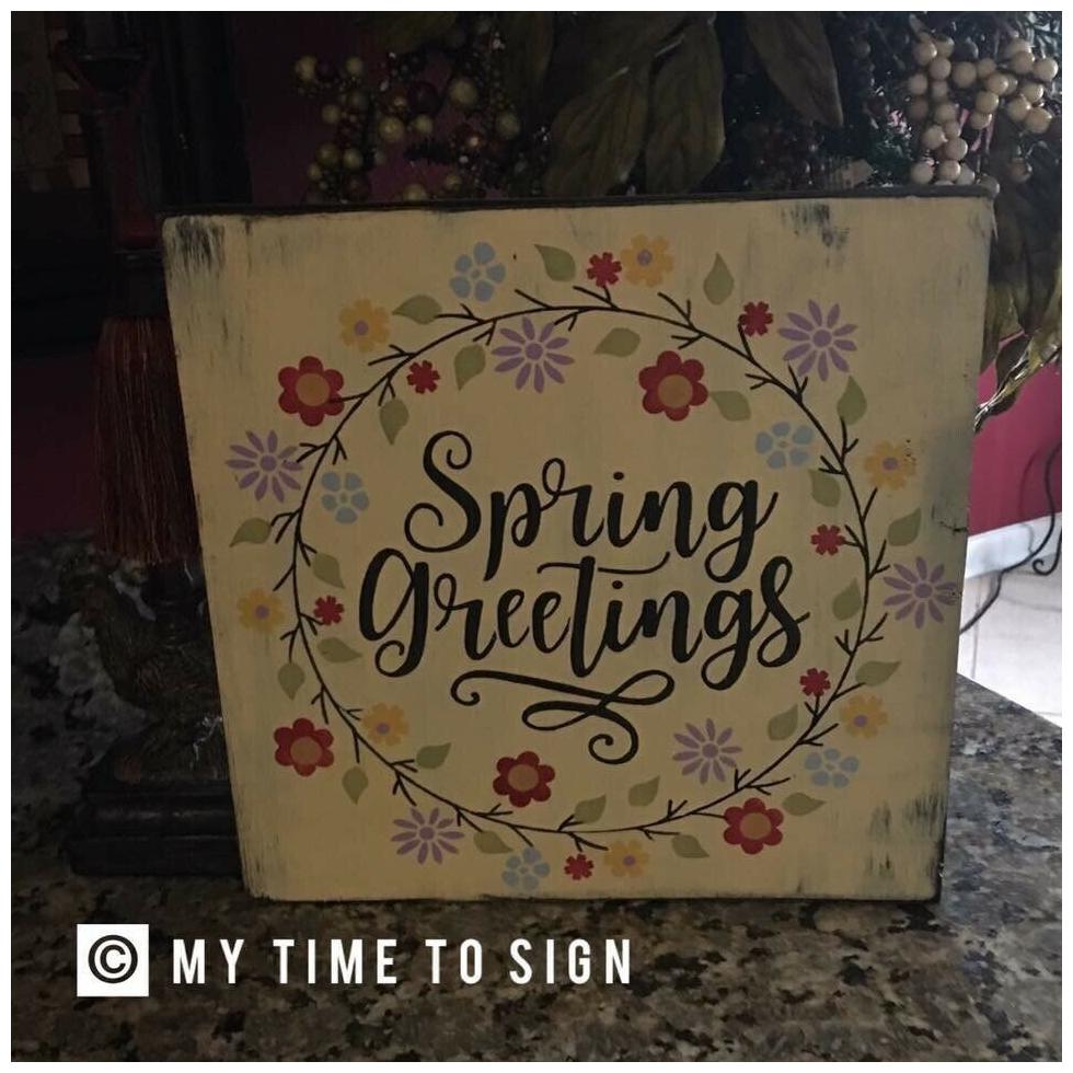 

Primitive Spring Greetings Sign