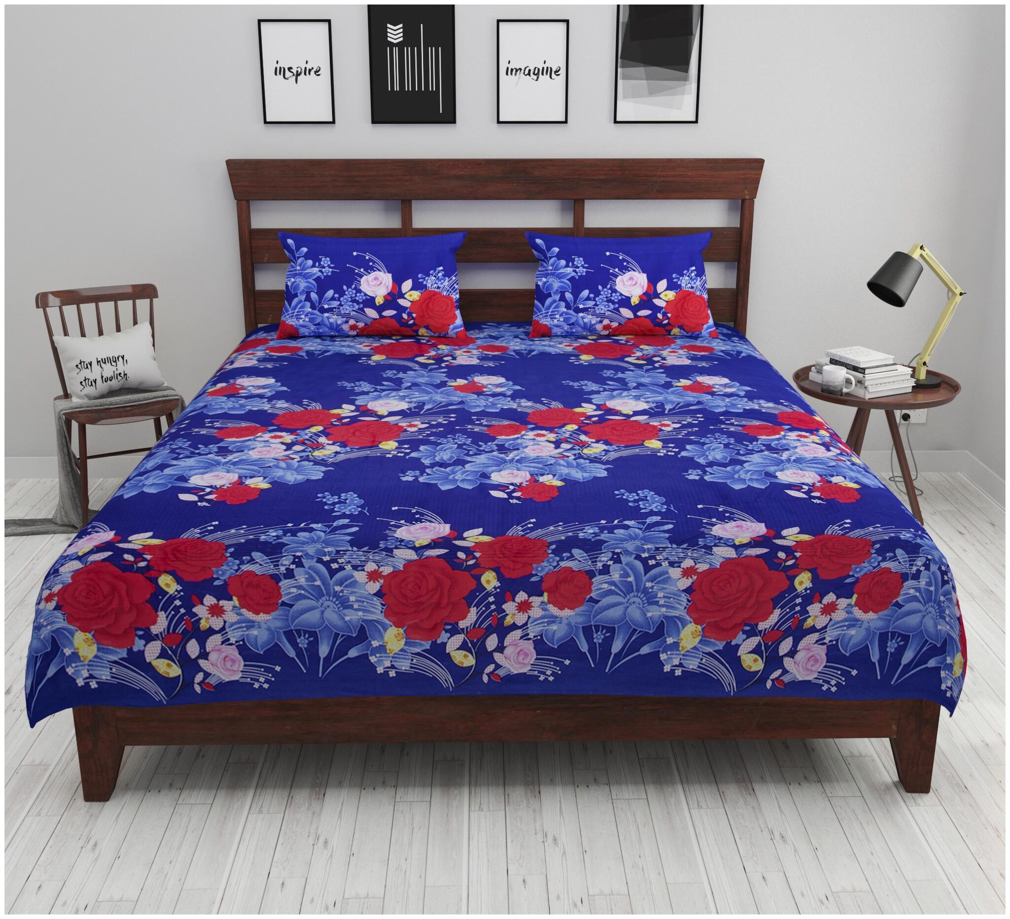 

Prince Enterprises Poly Cotton Multi Set of 1 King Size Bedsheet with 2 Pillow Covers Multicolour