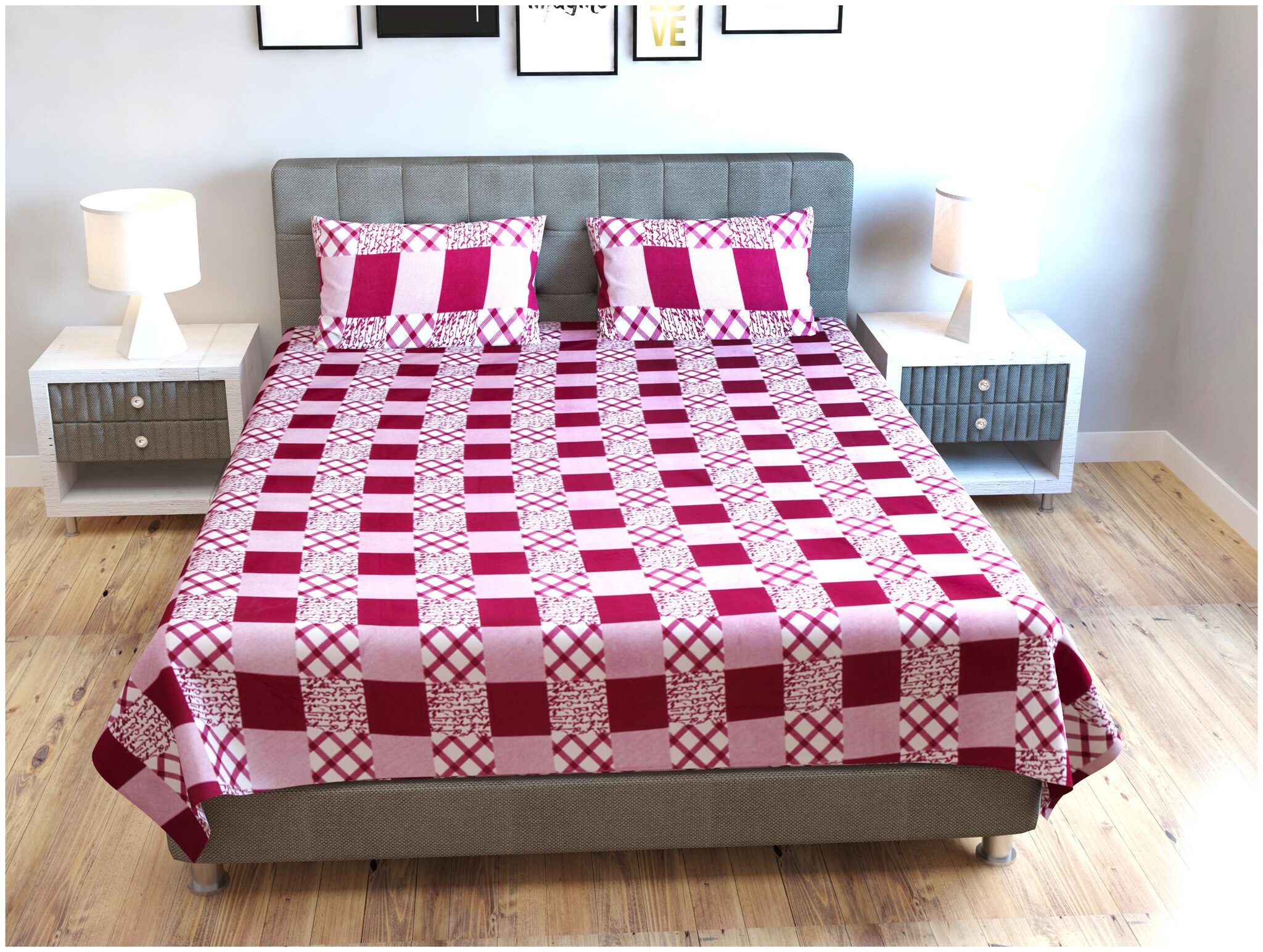 

Prince Enterprises Poly Cotton Multi Set of 1 Double Bedsheet with 2 Pillow Covers Super King Size Multicolour