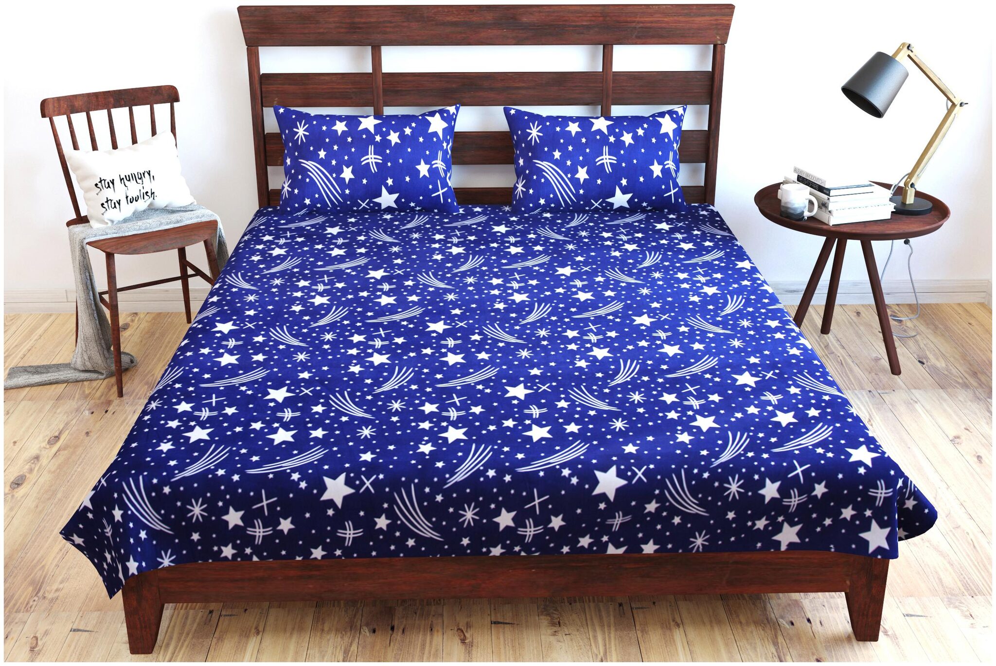 

Prince Enterprises Poly Cotton Multi Set of 1 Double Bedsheet with 2 Pillow Covers Super King Size Blue