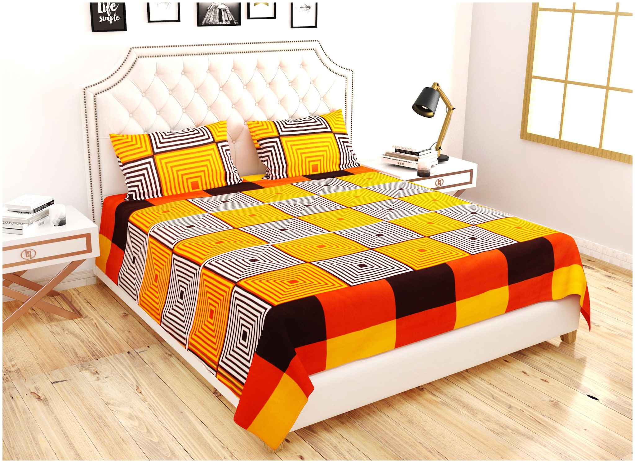

Prince Enterprises Poly Cotton Multi Set of 1 Double Bedsheet with 2 Pillow Covers Super King Size Multicolour