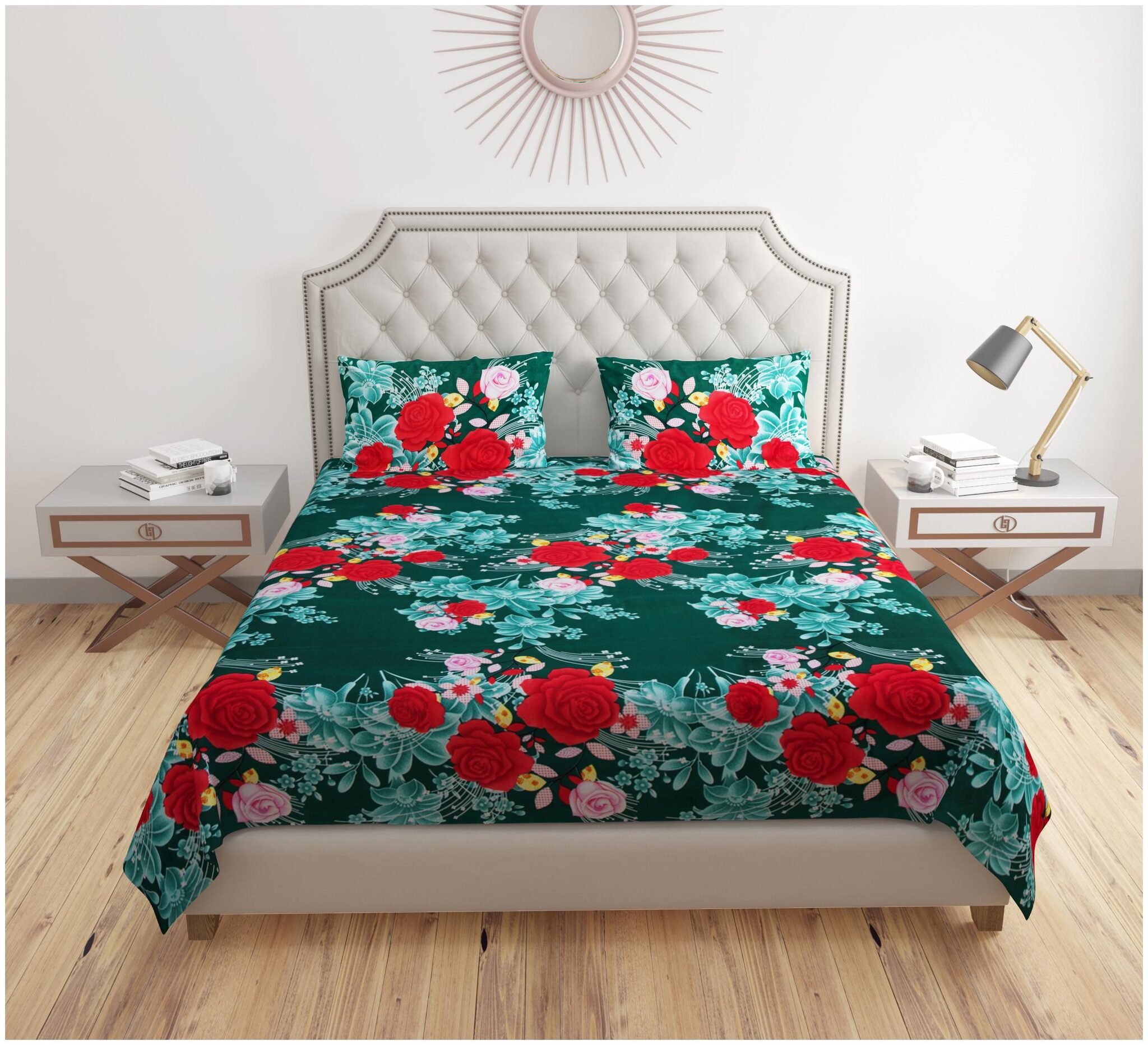 

Prince Enterprises Poly Cotton Multi Set of 1 King Size Bedsheet with 2 Pillow Covers Multicolour