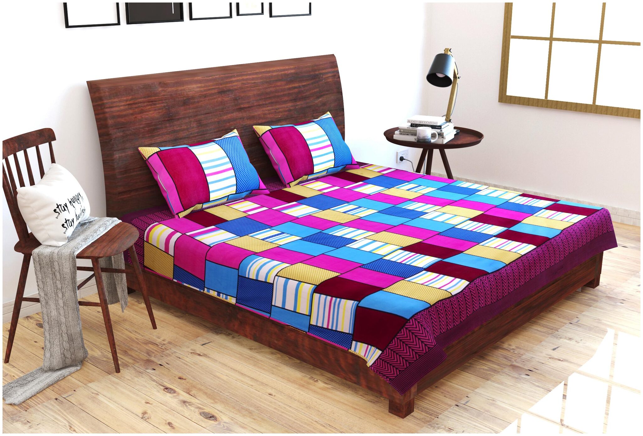

Prince Enterprises Poly Cotton Multi Set of 1 Double Bedsheet with 2 Pillow Covers Super King Size Multicolour