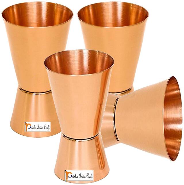 Prisha India Craft Double Side Jigger Shots Peg Measuring Bar Tool Cocktail Shaker Jiggers Set Of 4 - 30ml(1 Oz) & 60ml(2 Oz)