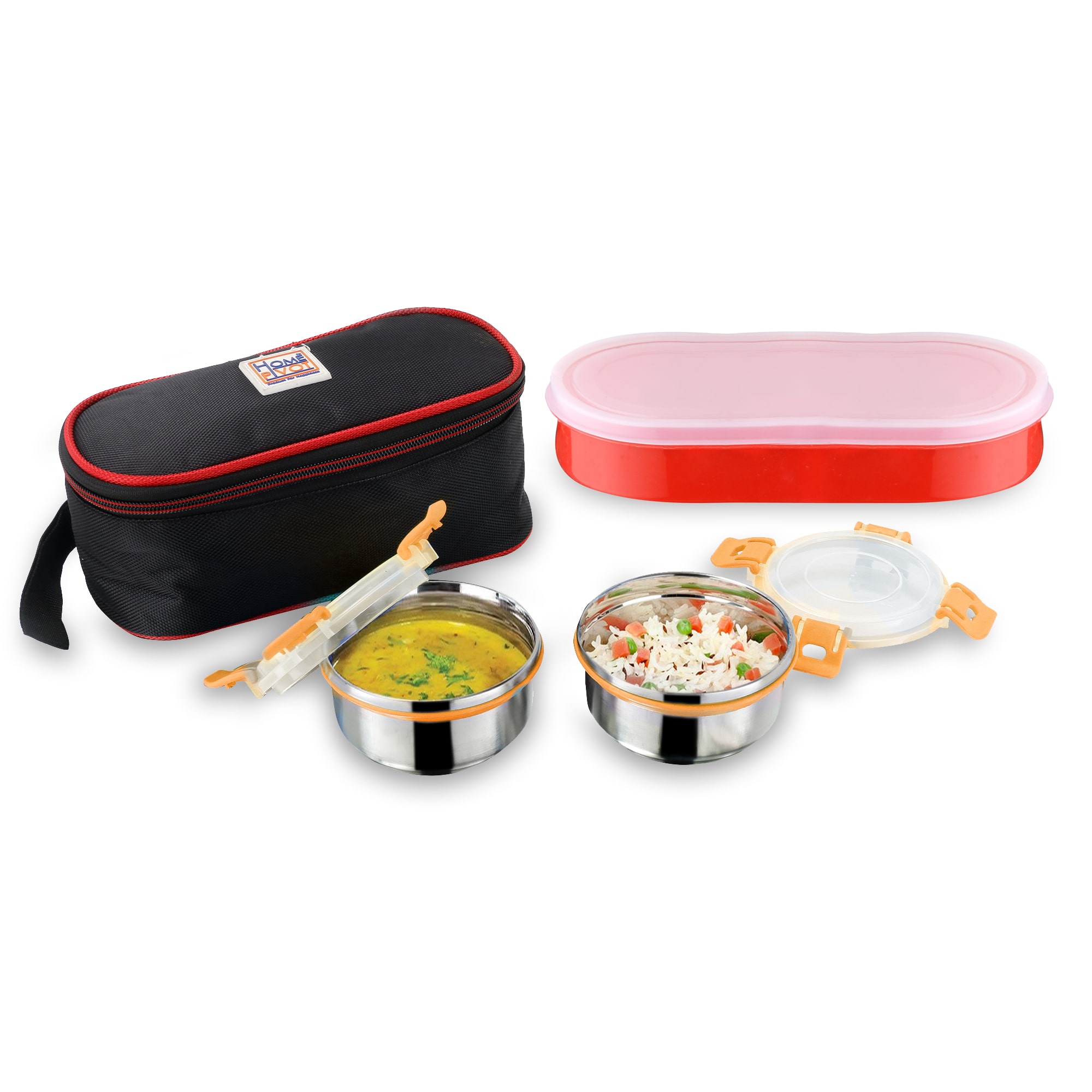 

Priyaj Stainless Steel Lunch Box Set Milano Series 2 Containers (320ml each) Plastic Container Spoon with Thermoware cover bag