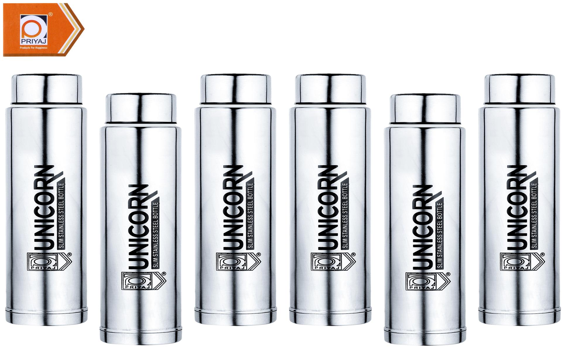 

PRIYAJ UNICORN Stainless Steel Silver Water Bottle ( 350 ml Set of 6 )
