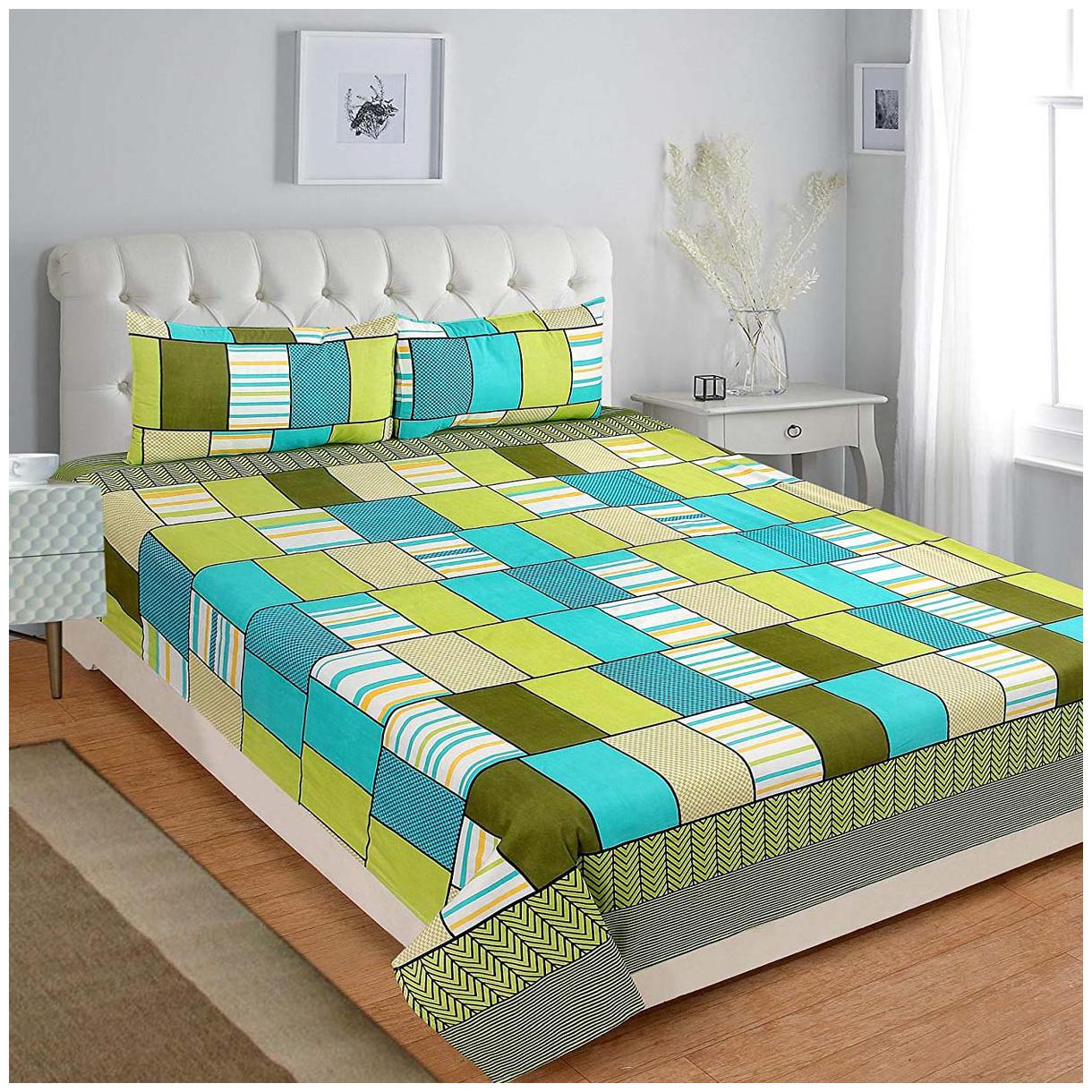 

Profit blitz Microfiber Checkered King Size Bedsheet 144 TC ( 1 Bedsheet With 2 Pillow Covers Green )