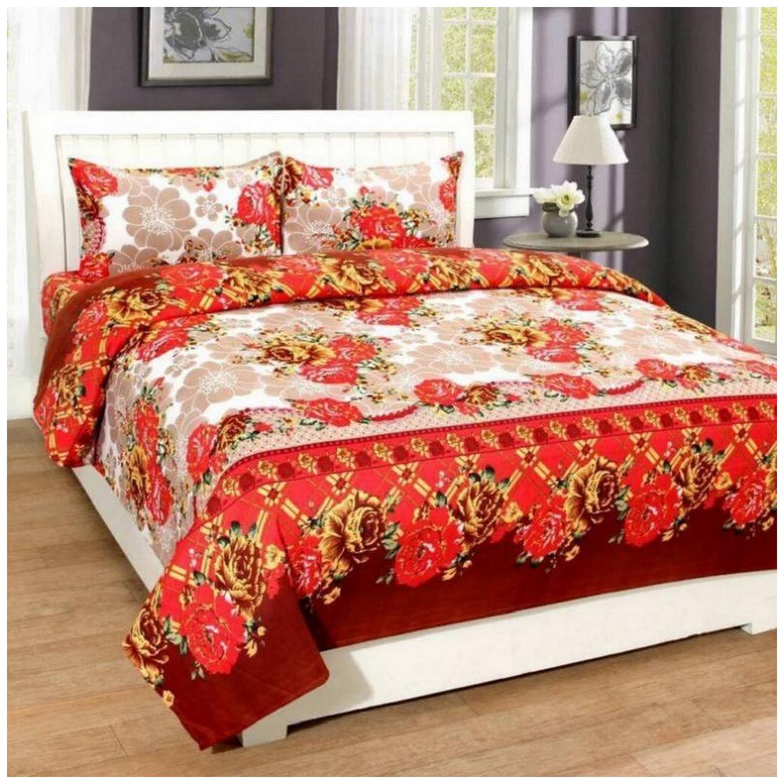

Profit blitz Microfiber 3D Printed Double Size Bedsheet 144 TC ( 1 Bedsheet With 2 Pillow Covers Multi )