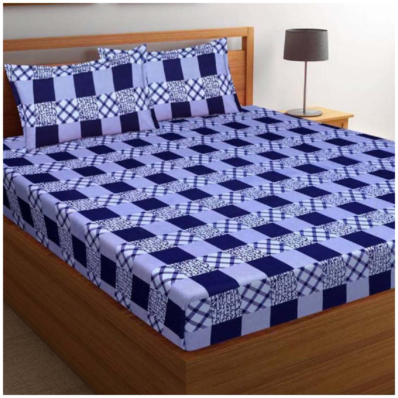 

Profit blitz Microfiber 3D Printed Double Size Bedsheet ( 1 Bedsheet With 2 Pillow Covers Blue )