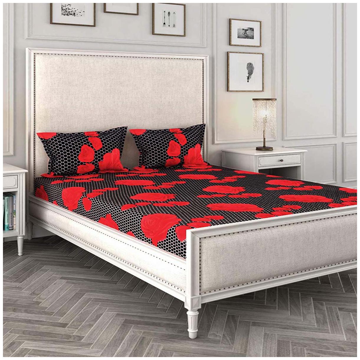 

Profit blitz Microfiber Floral King Size Bedsheet 144 TC ( 1 Bedsheet With 2 Pillow Covers Black )