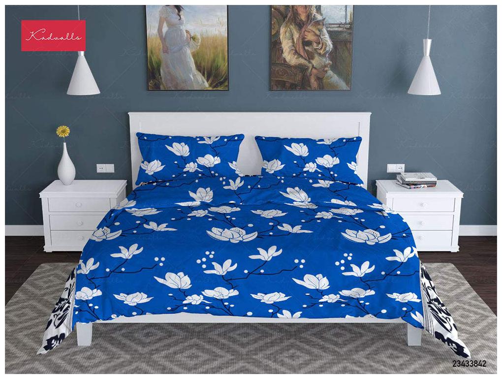 

Profit blitz Microfiber Floral Double Size Bedsheet 144 TC ( 1 Bedsheet With 2 Pillow Covers Blue )