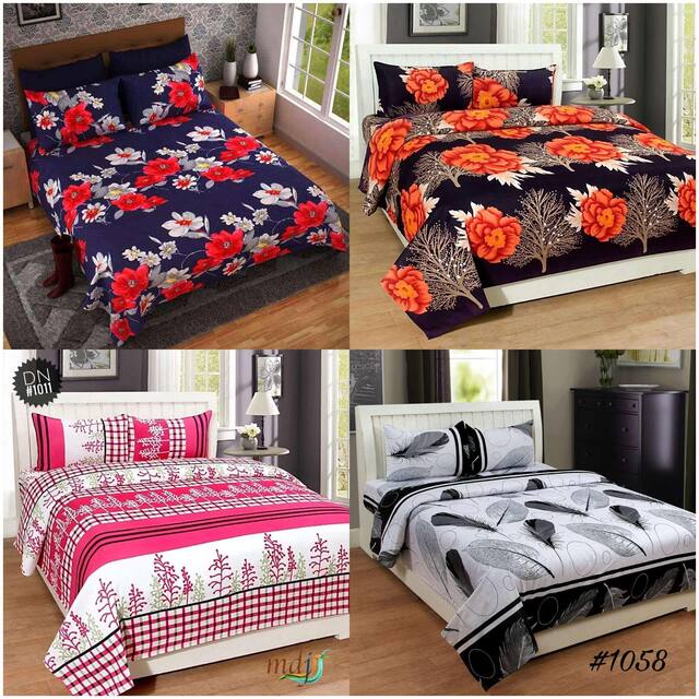 Profit Blitz Combos of 4 Double Multi Color 3D Printed Poly Cotton Bed Sheets With 8 Pillow Covers