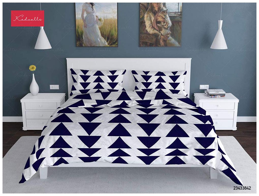 

Profit blitz Microfiber Geometric Double Size Bedsheet 144 TC ( 1 Bedsheet With 2 Pillow Covers Blue White )