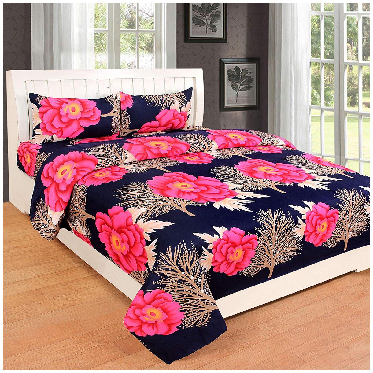 

Profit blitz Microfiber Floral King Size Bedsheet 144 TC ( 1 Bedsheet With 2 Pillow Covers Pink )