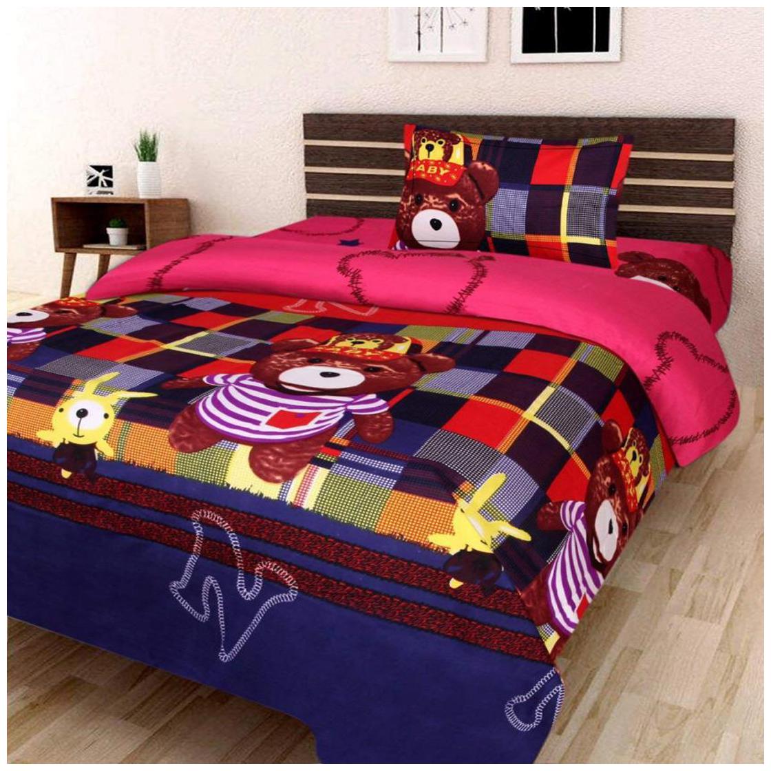 

Profit blitz Microfiber 3D Printed Single Size Bedsheet ( 1 Bedsheet With 1 Pillow Covers Multi )
