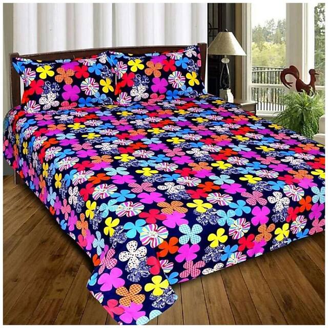 Profit blitz Microfiber 3D Printed Double Size Bedsheet 144 TC ( 1 Bedsheet With 2 Pillow Covers , Multi )