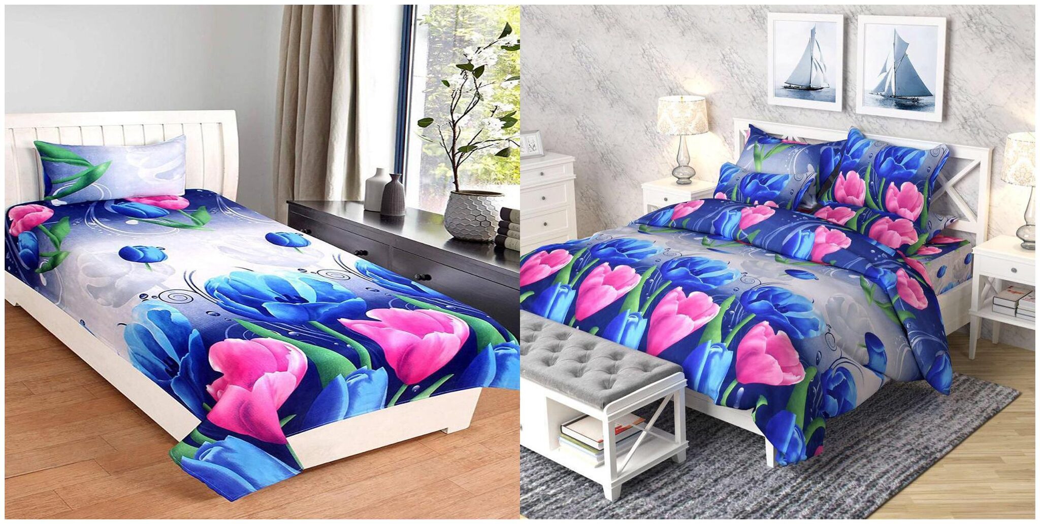 

Profit blitz Microfiber 3D Printed King Size Bedsheet ( 2 Bedsheet With 3 Pillow Covers Multi )