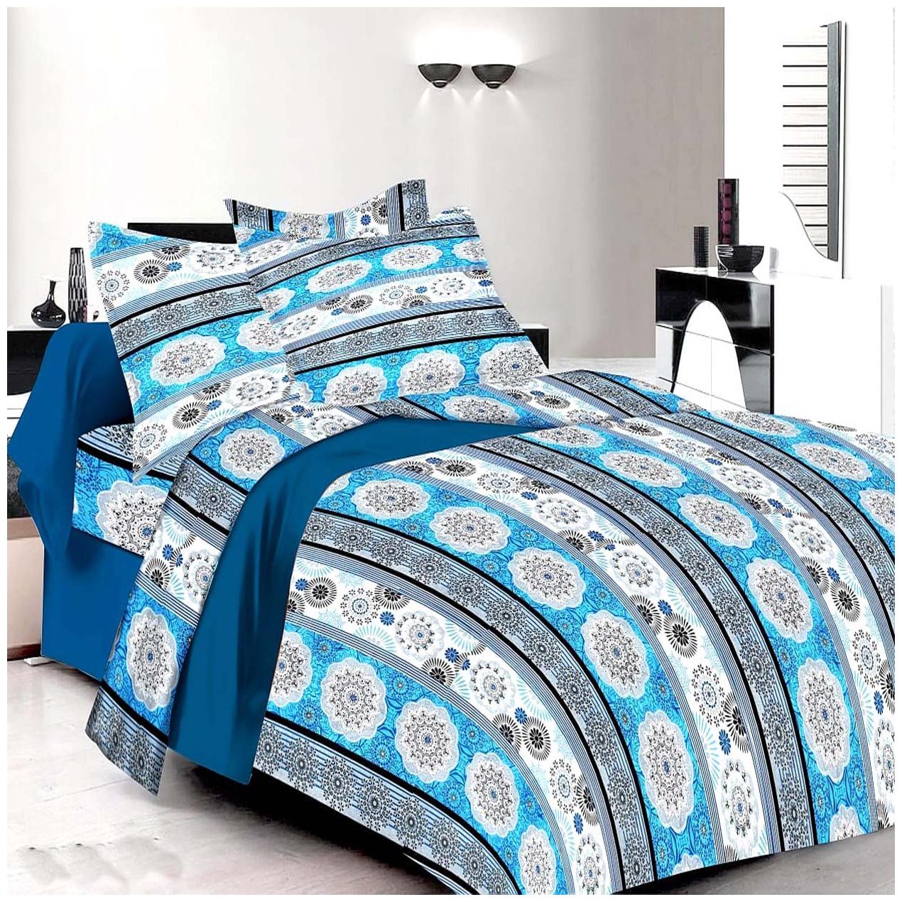 

Profit blitz Cotton Abstract Double Size Bedsheet 240 TC ( 1 Bedsheet With 2 Pillow Covers Blue )